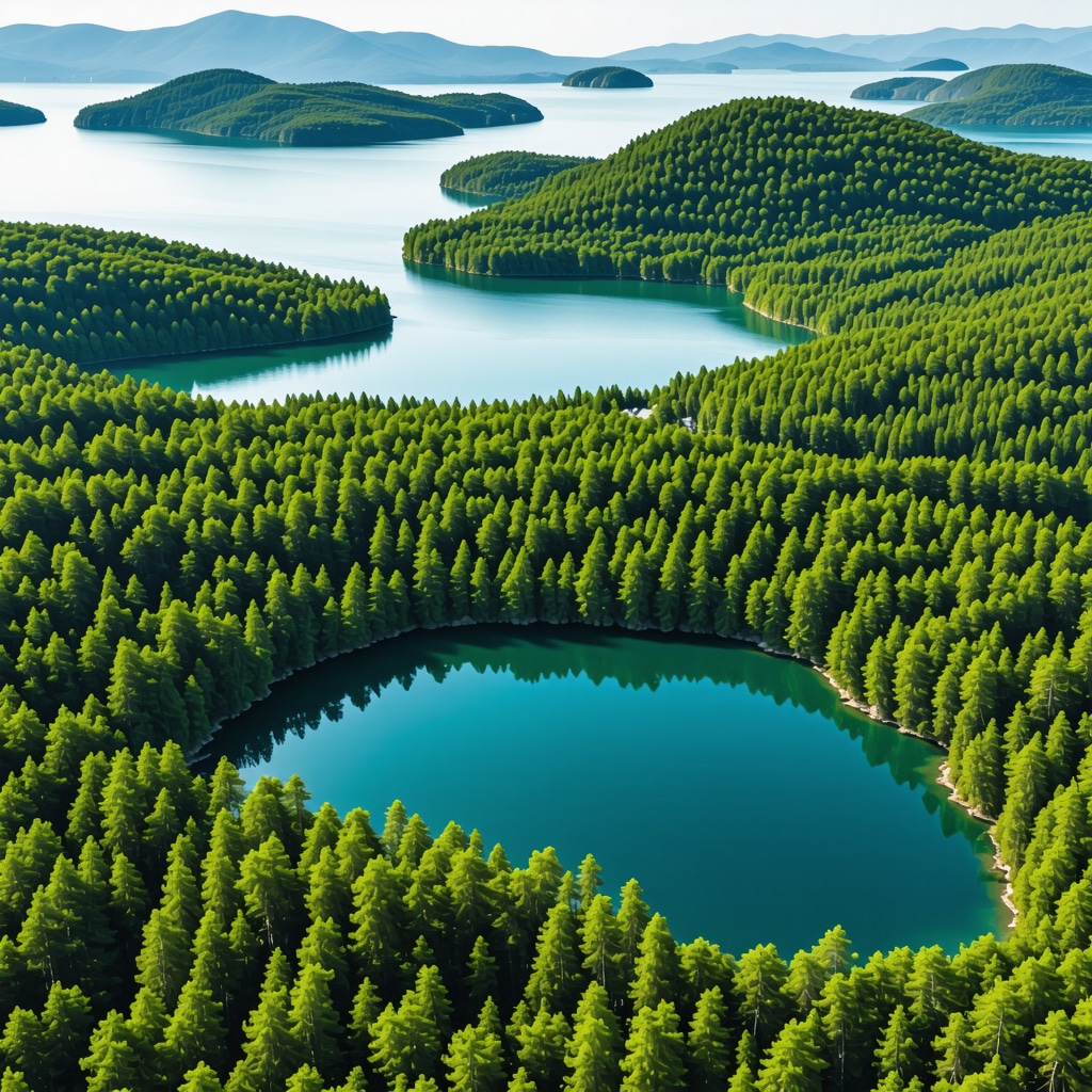 Aerial view of Mljet National Park highlighting ecosystem monitoring with drones and sensors