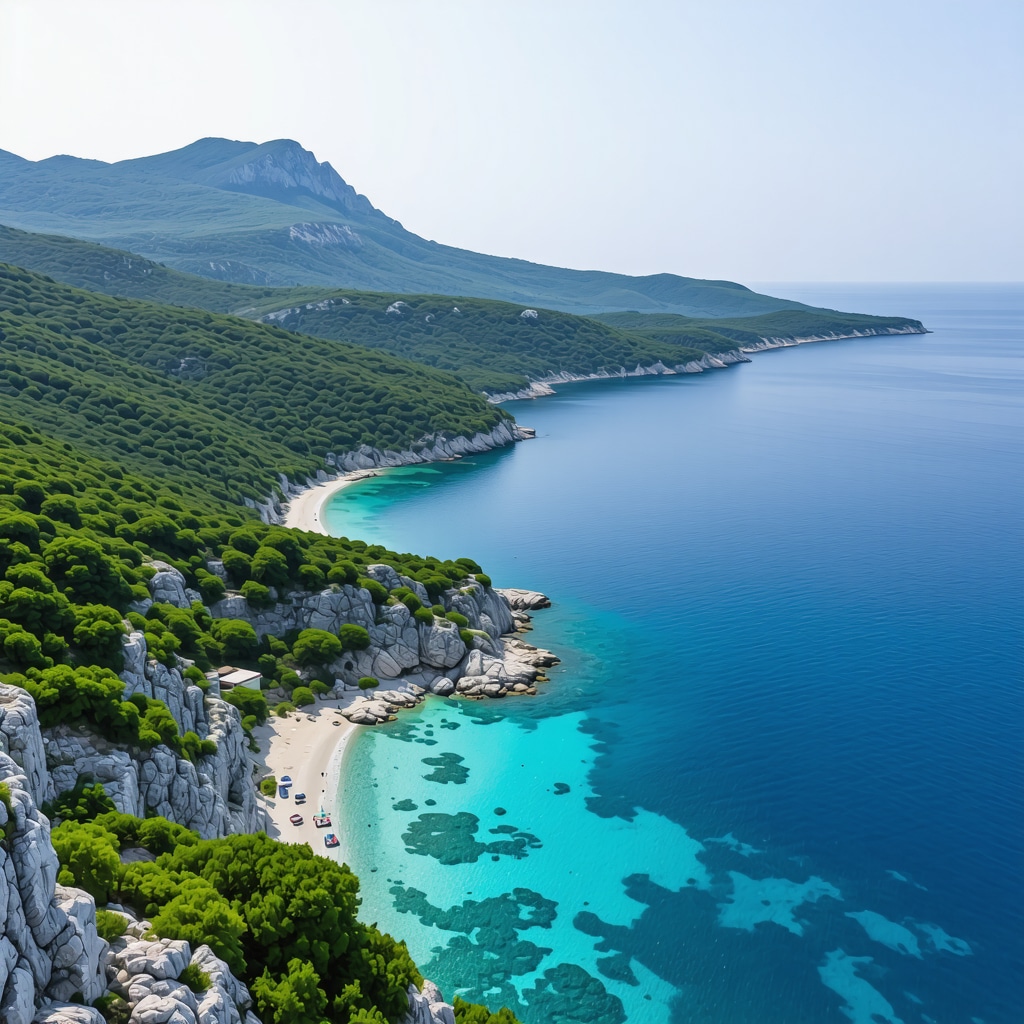 Bird's eye photo of Lastovo Island with pristine coastline and natural park in Croatia
