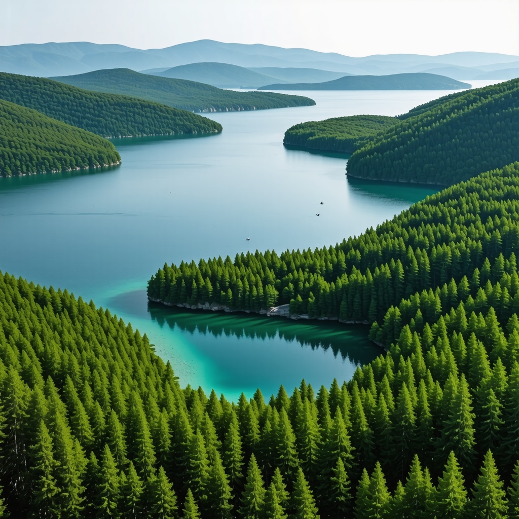 Aerial photograph of Mljet National Park with green forests and clear blue lakes illustrating biodiversity
