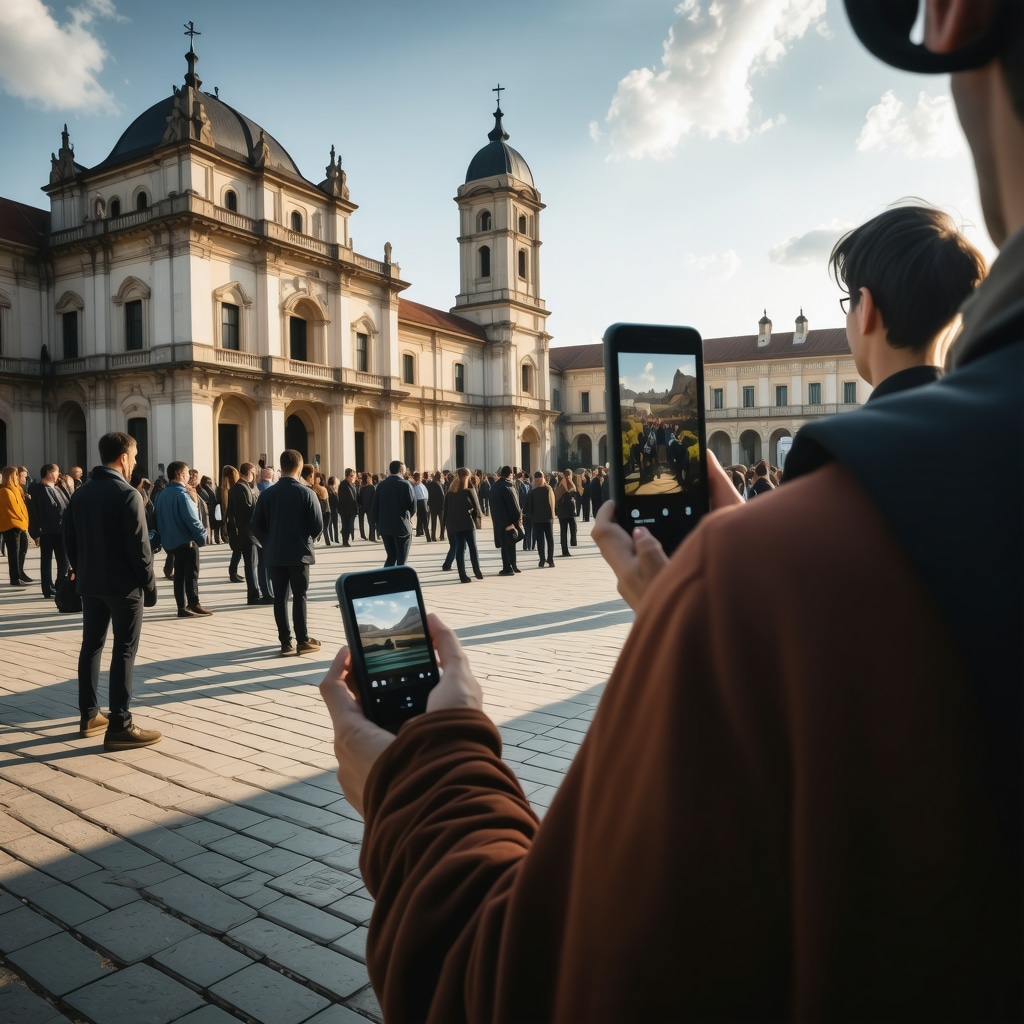 Visitors experiencing augmented reality reconstructions of historic buildings in Iași