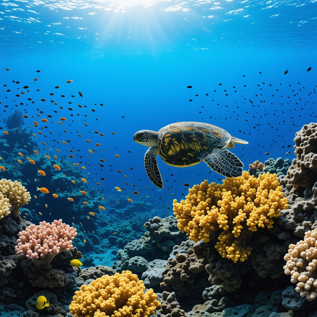 Underwater view of diverse marine species including corals, endemic fish, and sea turtles in Foça's clear waters