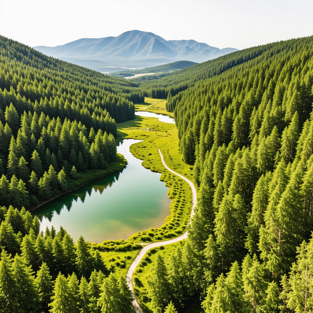 Aerial photograph of Biograd Forest with trails, lakes, and mountains illustrating biodiversity and tourism management