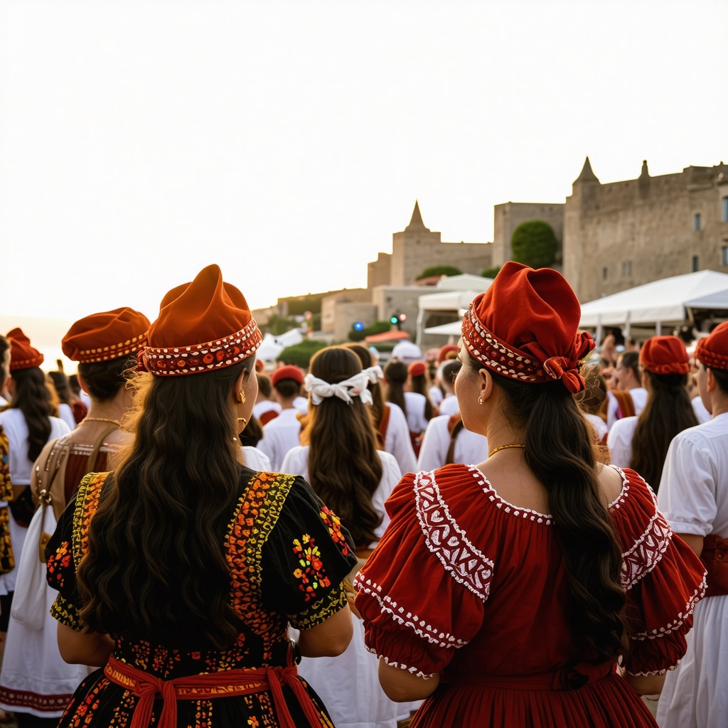Cultural festival in Budva with traditional costumes, local crafts, and modern art in historic old town by the sea