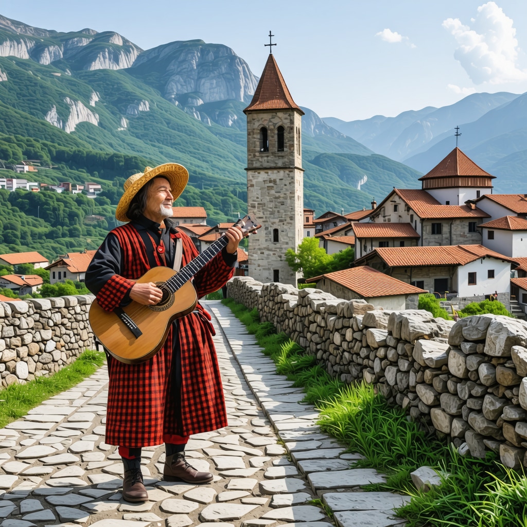 Interface showing Berane's traditional music, historic landmarks, and AR tours blending technology with culture
