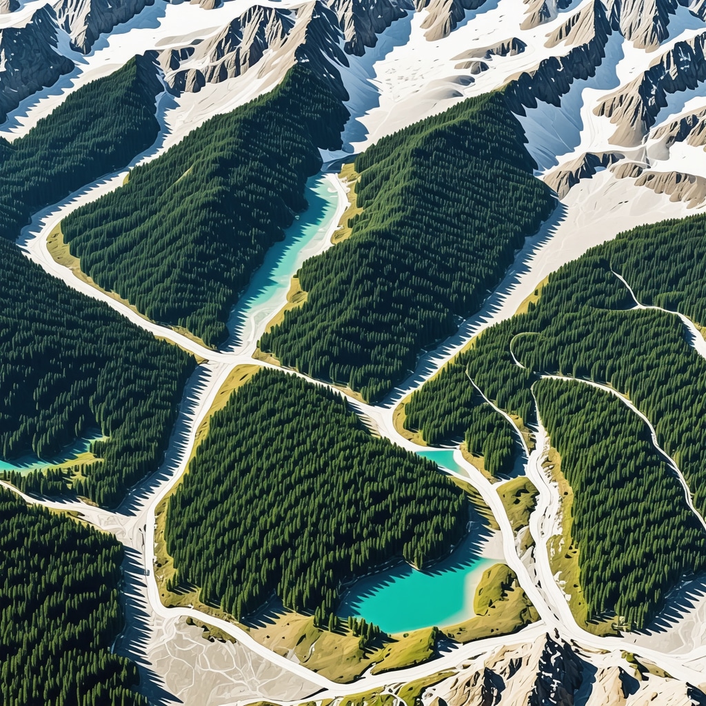 Aerial drone photo of Durmitor National Park showing alpine forests, glacial lakes, and sensors for environmental monitoring