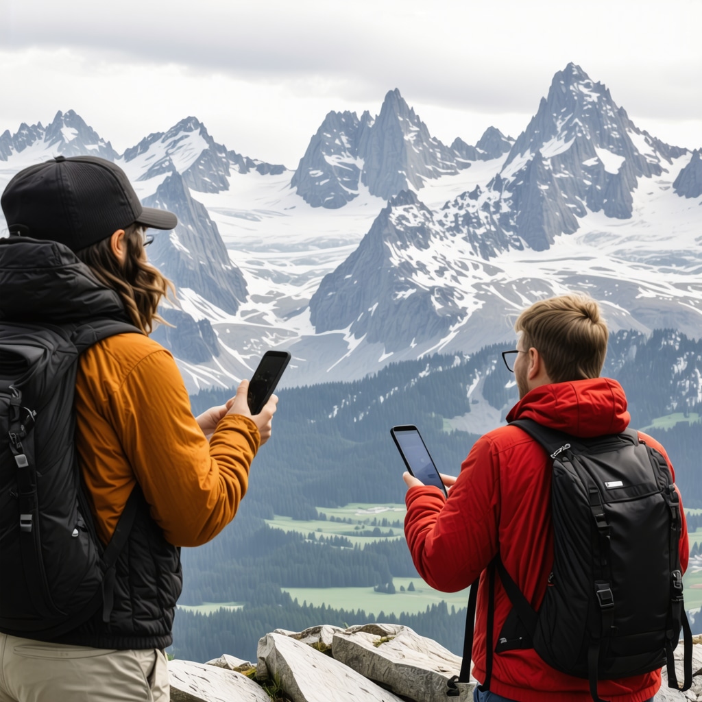 Hikers in Durmitor National Park using GPS devices amidst mountainous terrain