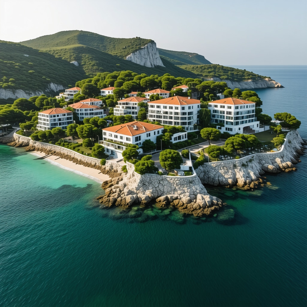 Panoramic coastal view of Ulcinj featuring sustainable tourism facilities and digital monitoring systems