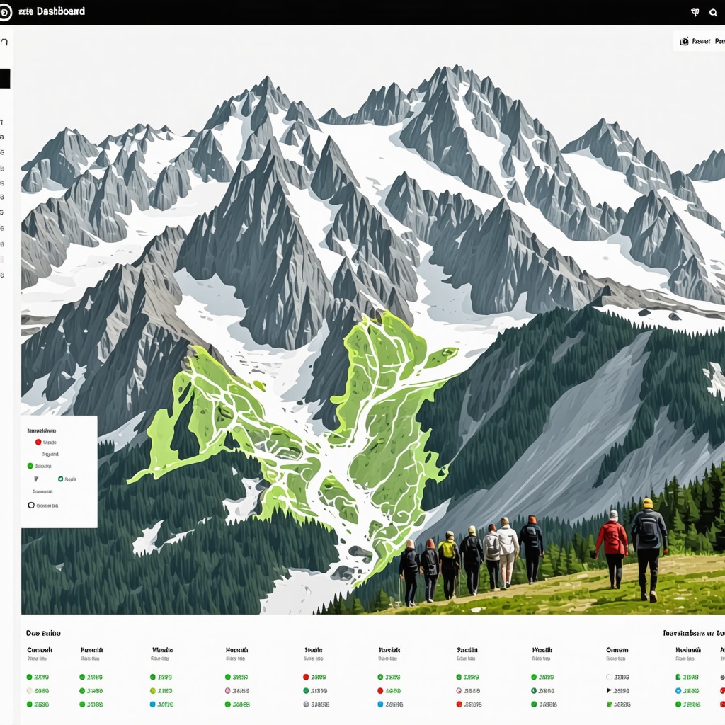 Digital dashboard showing GIS maps and analytics for managing sustainable tourism in mountainous Rožaje region