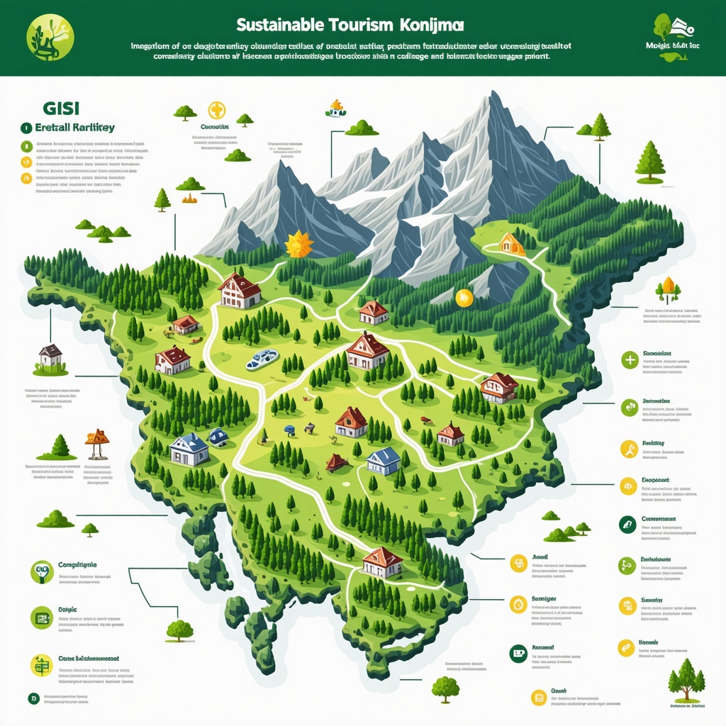 Infographic illustrating sustainable tourism strategies, biodiversity conservation, and digital heritage promotion in Konjic
