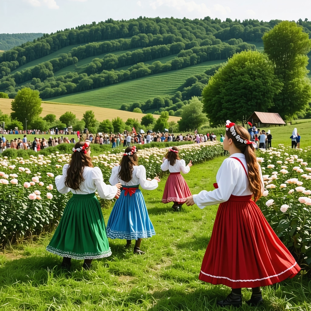Summer festival in Kırklareli featuring blooming rose fields, traditional dancers, and sustainable cultivation displays