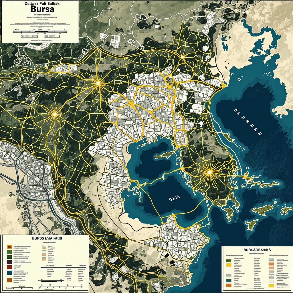 Detailed map illustrating Bursa's connections with Balkan countries through cultural and ecological networks using GIS and satellite imagery