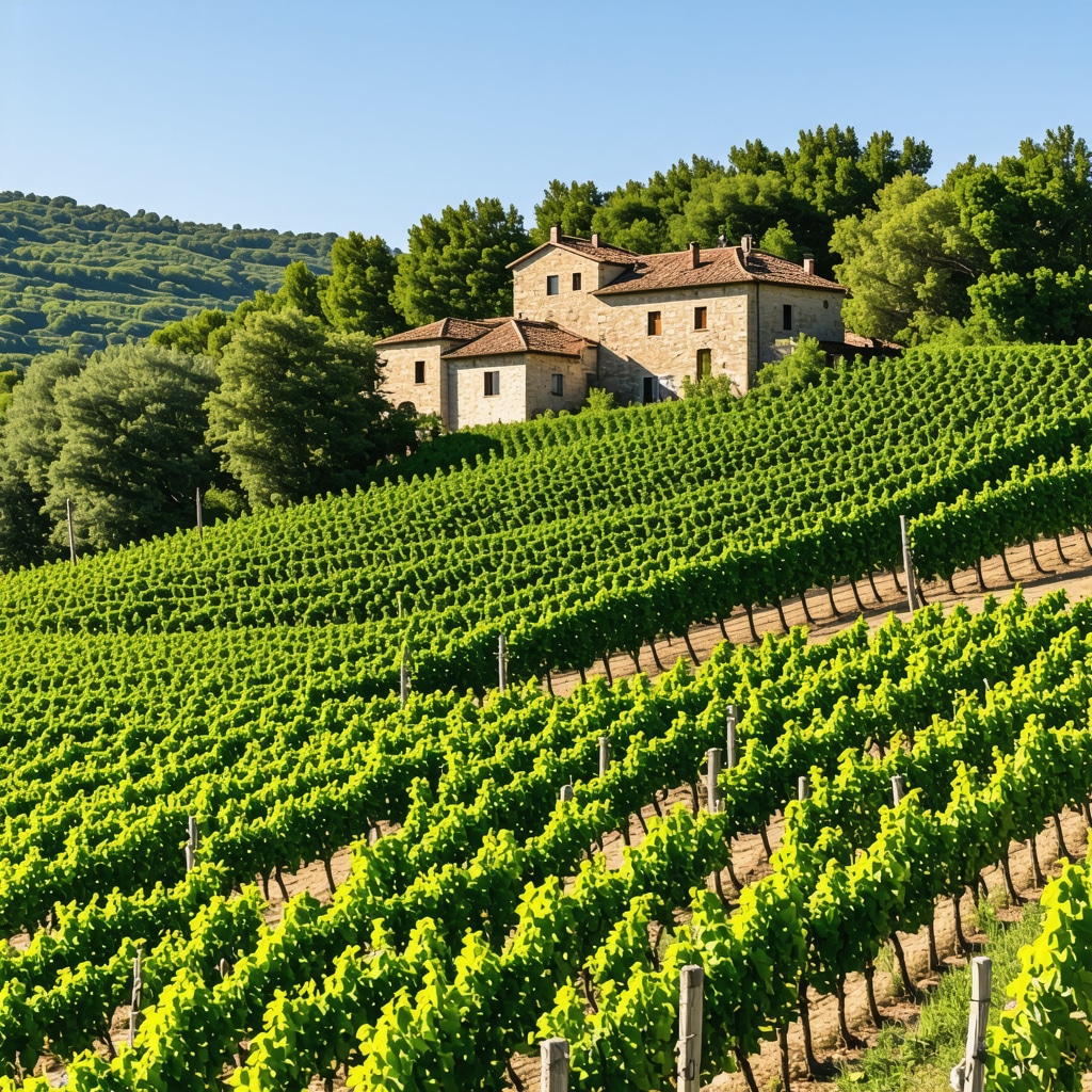 Panoramic view of Melnik vineyards with traditional stone houses