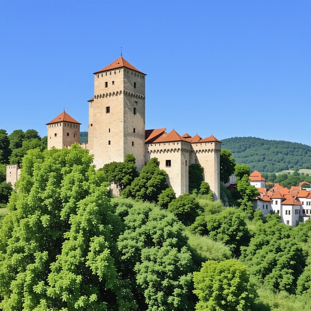 View of Celje medieval castle and natural green landscape