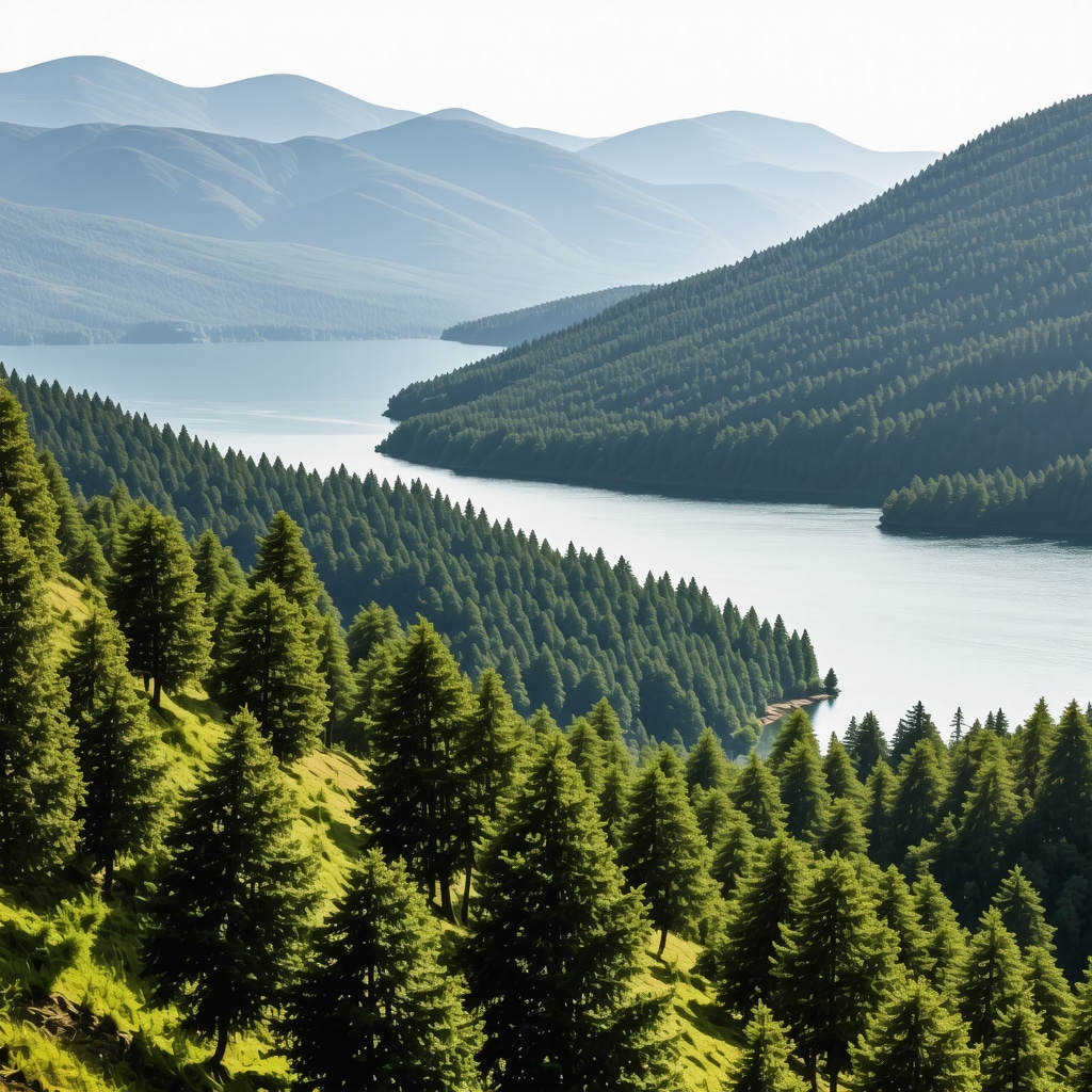 Mountains and forest landscape of Lovćen National Park with Adriatic Sea in the distance