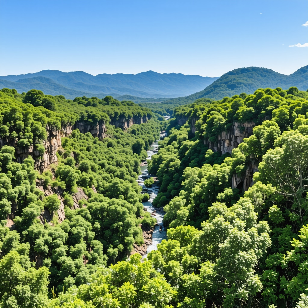 Aerial panoramic shot of Tara National Park with river canyons, dense forests, and mountains