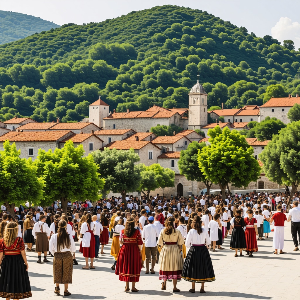 Trebinje town with historic architecture and cultural festival in lush green surroundings