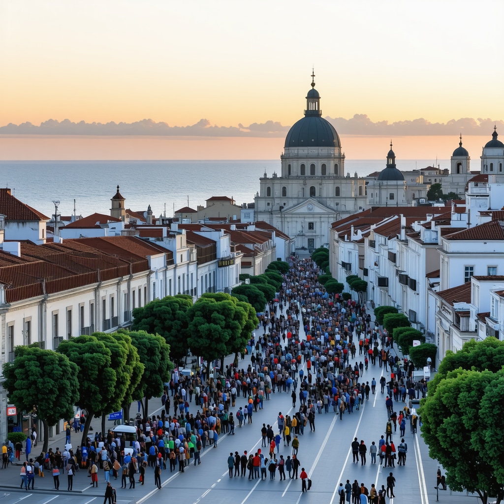 Varna cityscape showing blend of historical buildings and cultural events by the Black Sea at sunset