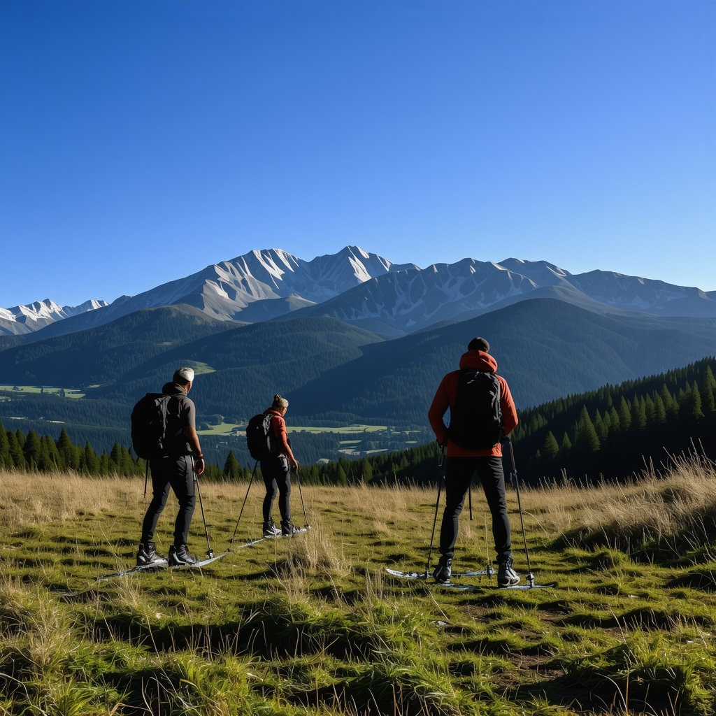 Panoramic view of Brezovica mountains showing skiers and hikers enjoying nature