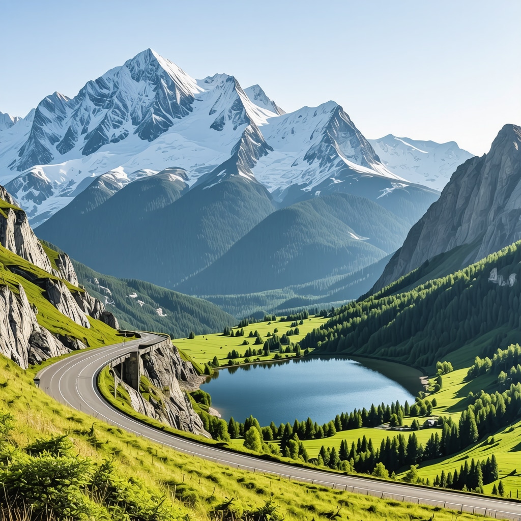 Transfagarasan highway winding through Făgăraș Mountains with alpine lakes and snow-capped peaks