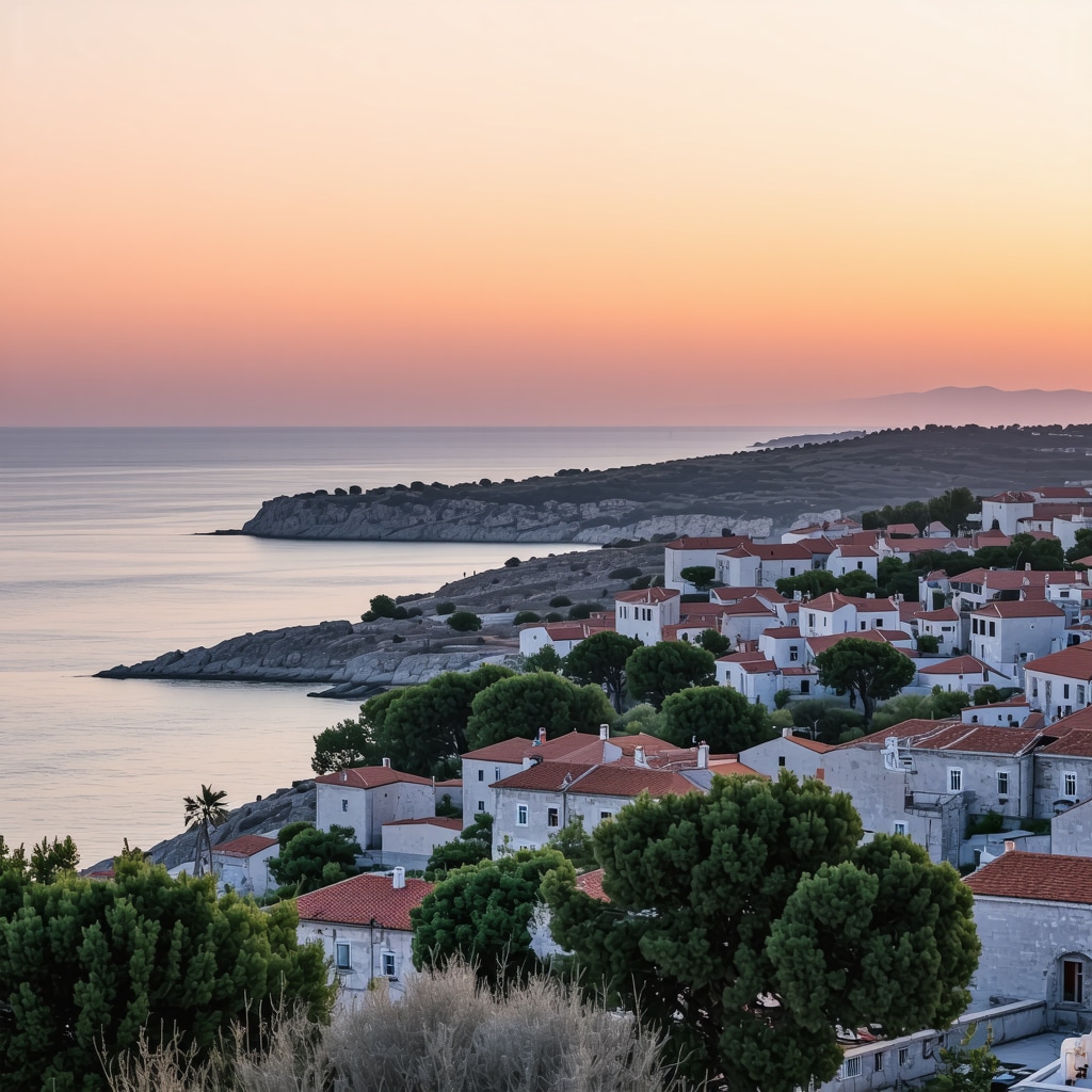 Sunset panoramic of Zadar's ancient coastal cityscape blending with the Adriatic Sea
