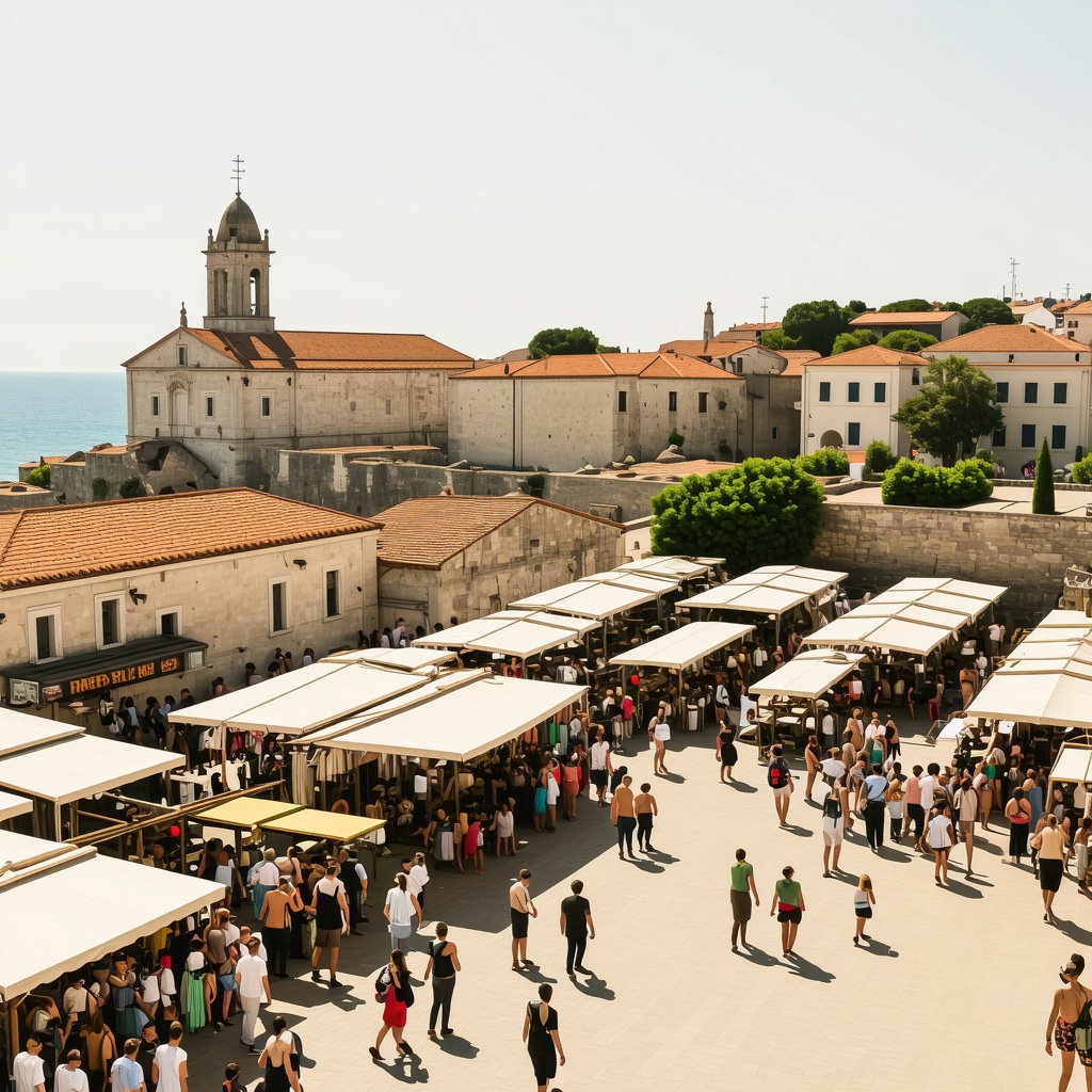 Zadar old town with Roman ruins and Adriatic Sea coastline