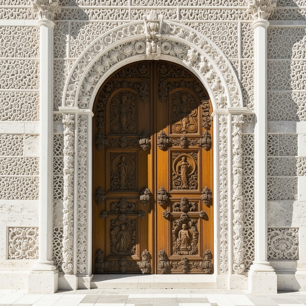 Close-up image of Radovan's Portal with medieval and Venetian carvings in Trogir