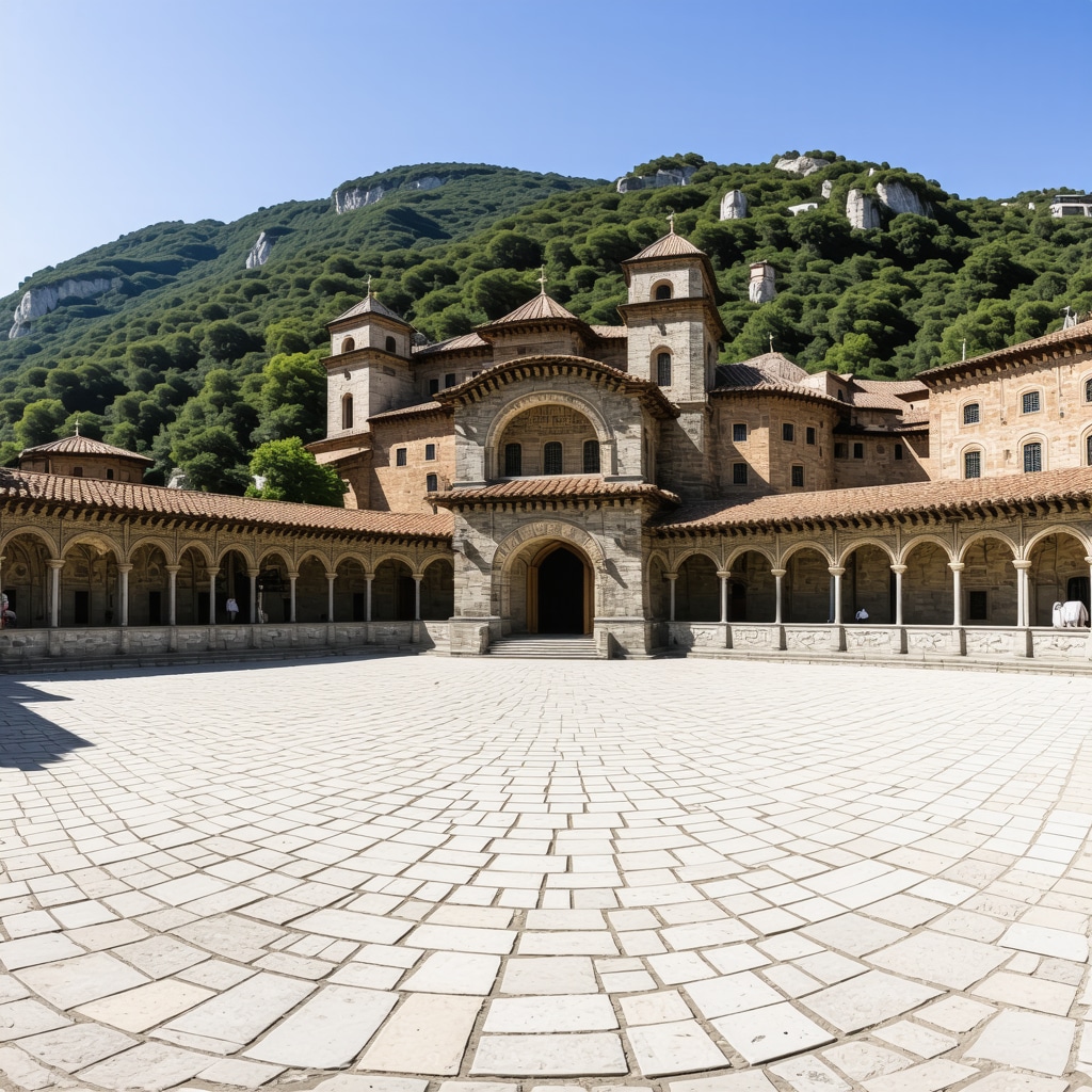 Rila Monastery showcasing traditional Bulgarian architecture with digital 3D scanning and virtual reality overlays
