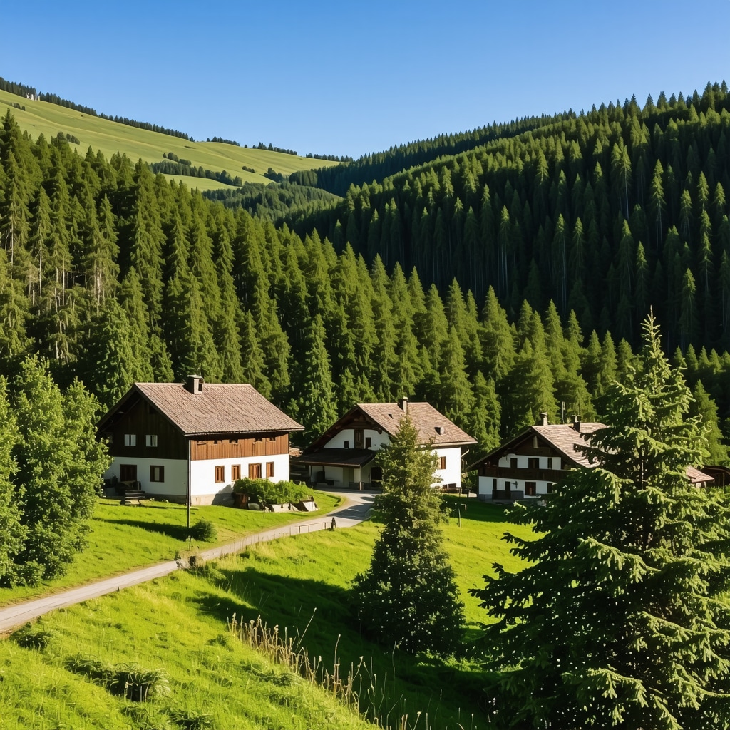 Panoramic view of Rožaje mountain village with traditional architecture and green forests
