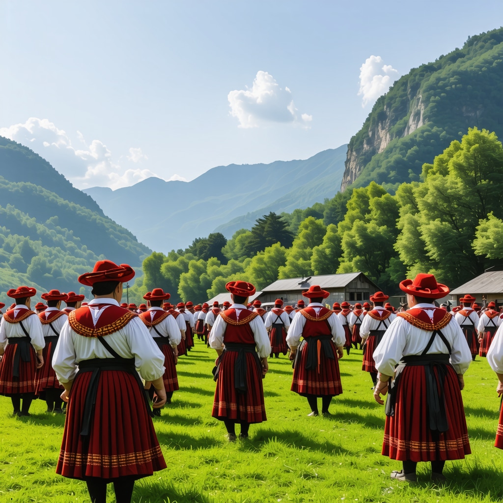 Locals in traditional dress celebrating at a cultural festival in Rožaje with mountainous backdrop
