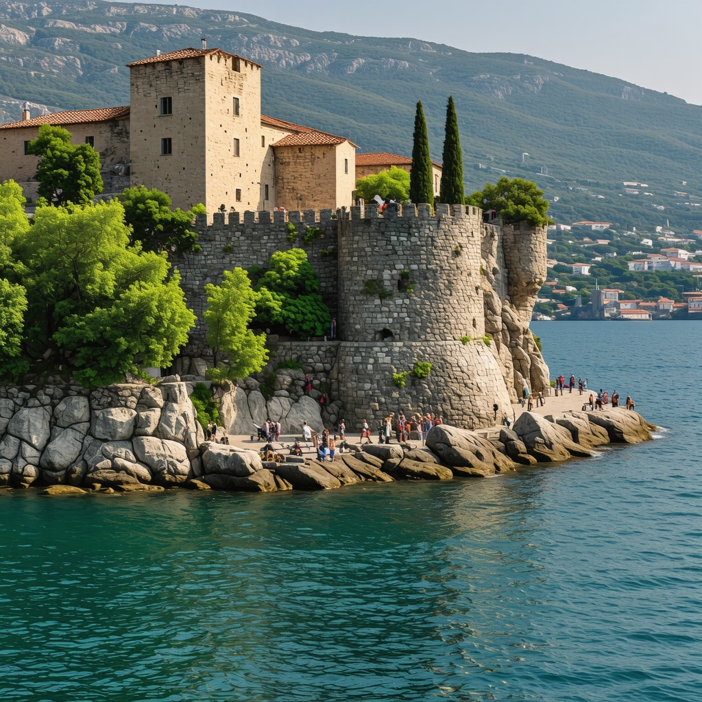 Panoramic view of Senj castle and Adriatic Sea with cultural festival and eco-tourism activities