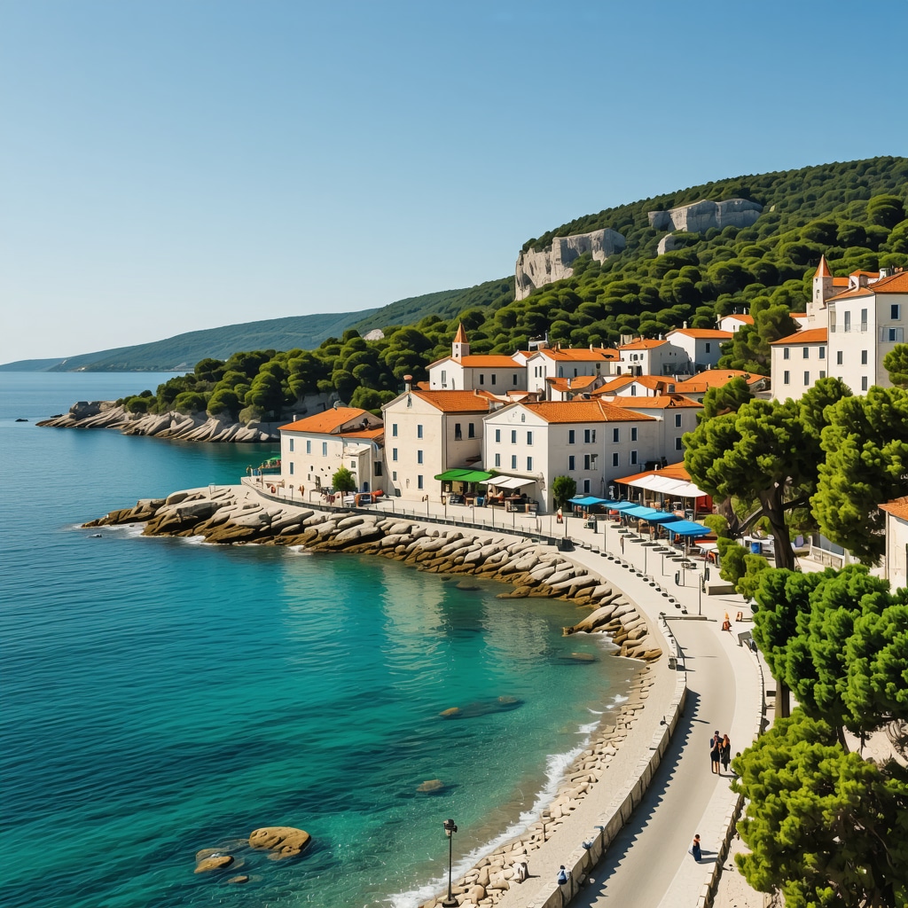 Vodice coastal town featuring smart tourism technologies with Adriatic Sea backdrop and traditional architecture