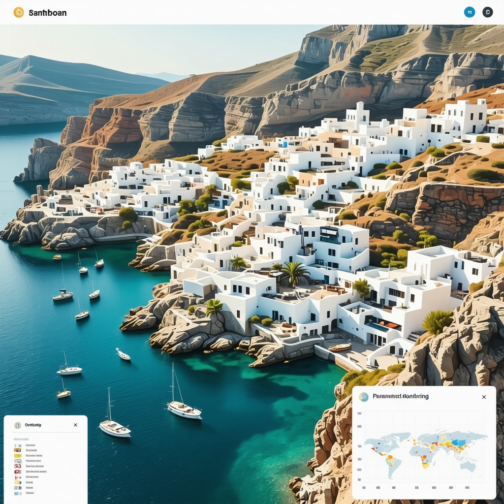Visualization of IoT and AI-powered smart tourism technologies monitoring visitor flows and environmental parameters on Santorini island map