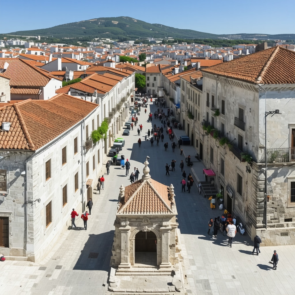 Panoramic view of Split's historic center featuring digital overlays illustrating sustainable tourism technologies