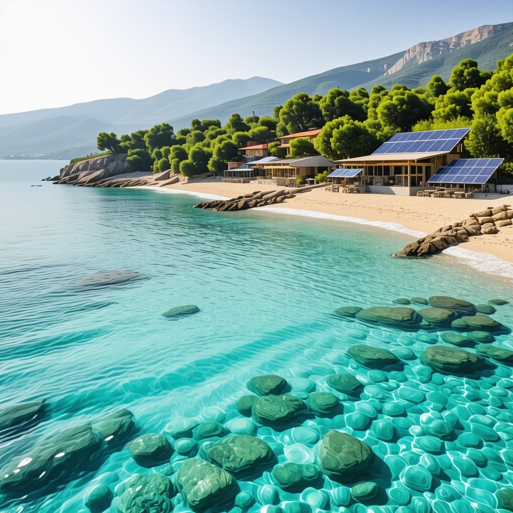 Green technology and solar panels supporting sustainable tourism at Rëra e Artë beach in Albania