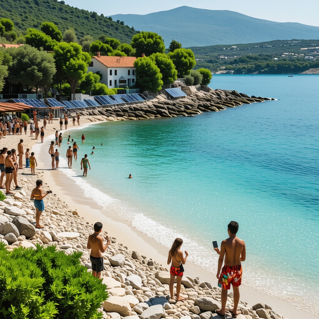 Coastal Vlorë with eco-friendly tourism infrastructure, cultural events, and pristine natural environment