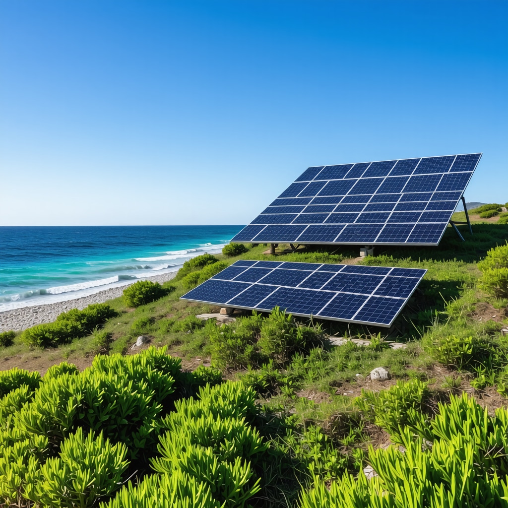 Solar panels and eco-friendly water systems integrated with natural beach ecosystem in Burgas