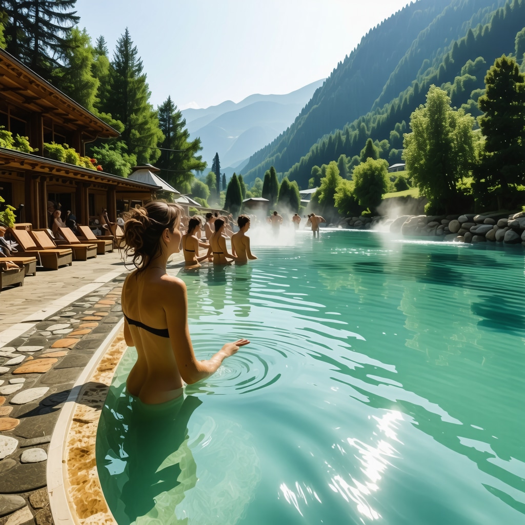 Thermal spa center with pools and mountain landscape in Sokobanja