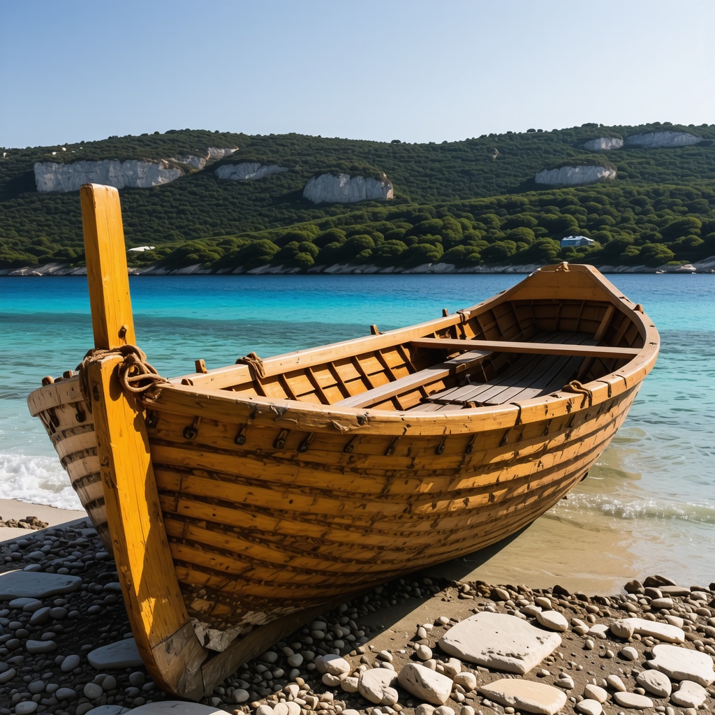 Craftsmen building a traditional wooden boat using eco-friendly materials on Korcula island coast