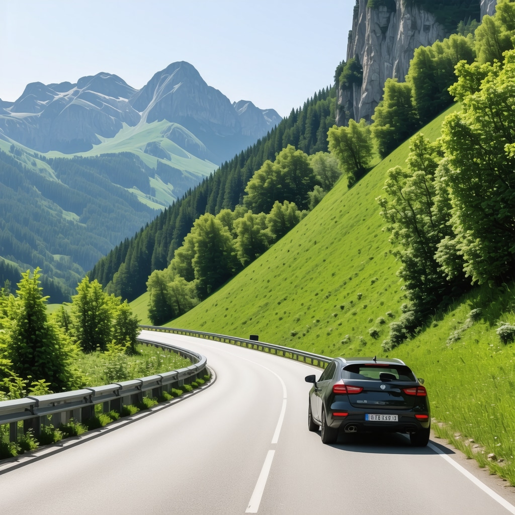 Winding Transfăgărășan road in Romanian Carpathians with modern car using navigation technology