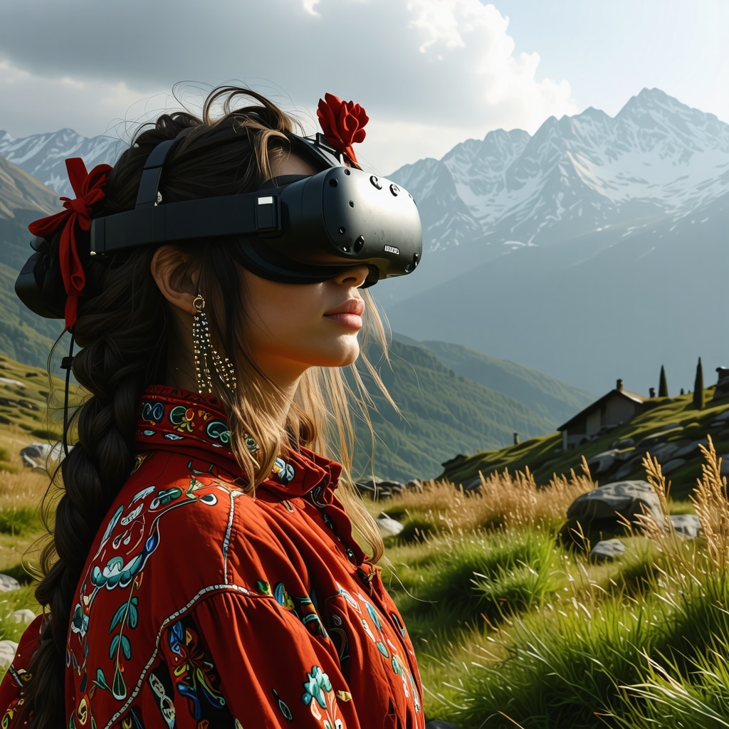 Interactive VR scene showing Montenegrin mountain culture with traditional costumes and landscape