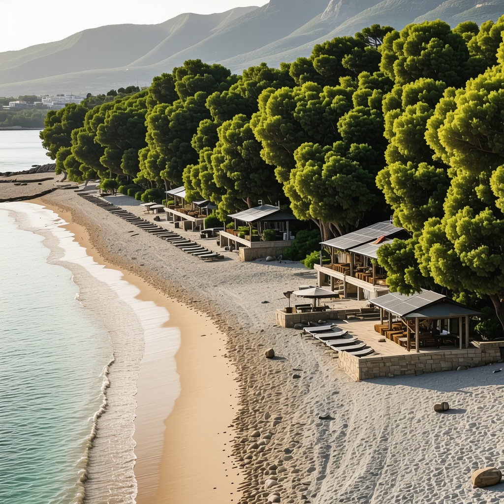 Panoramic Vlora coastline with sustainable eco-tourism infrastructure
