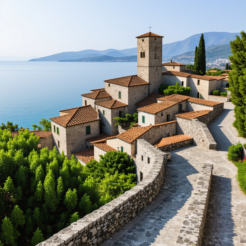 Coastal town Zara showcasing traditional architecture with modern digital technology for tourism and eco initiatives