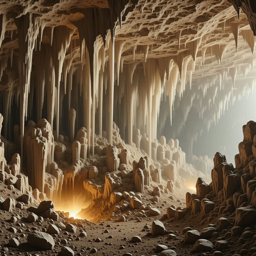 3D rendering of stalactites and stalagmites with environmental sensors inside Postojna Cave