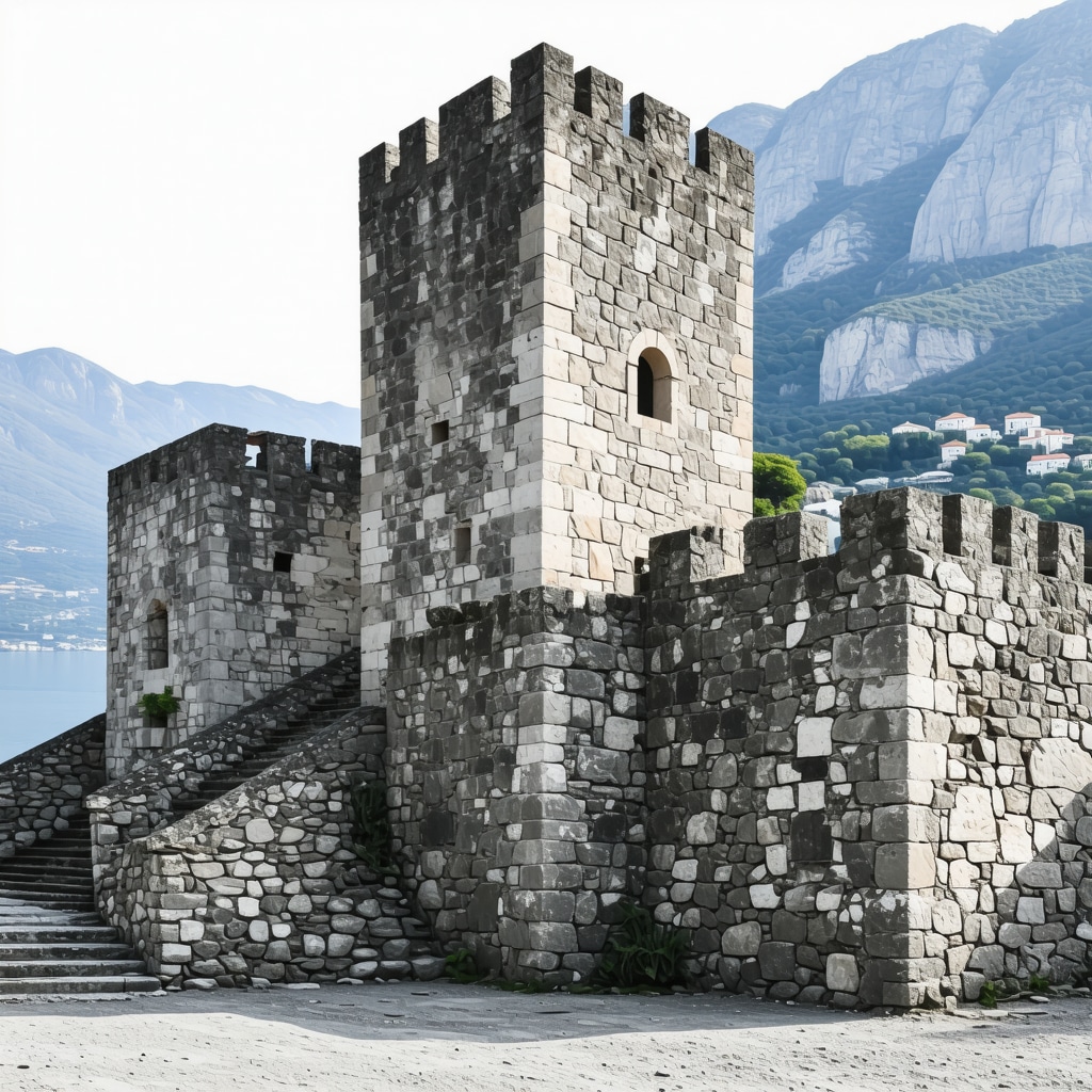 Digital 3D scan of historical fortress walls in Kotor with restoration data overlay
