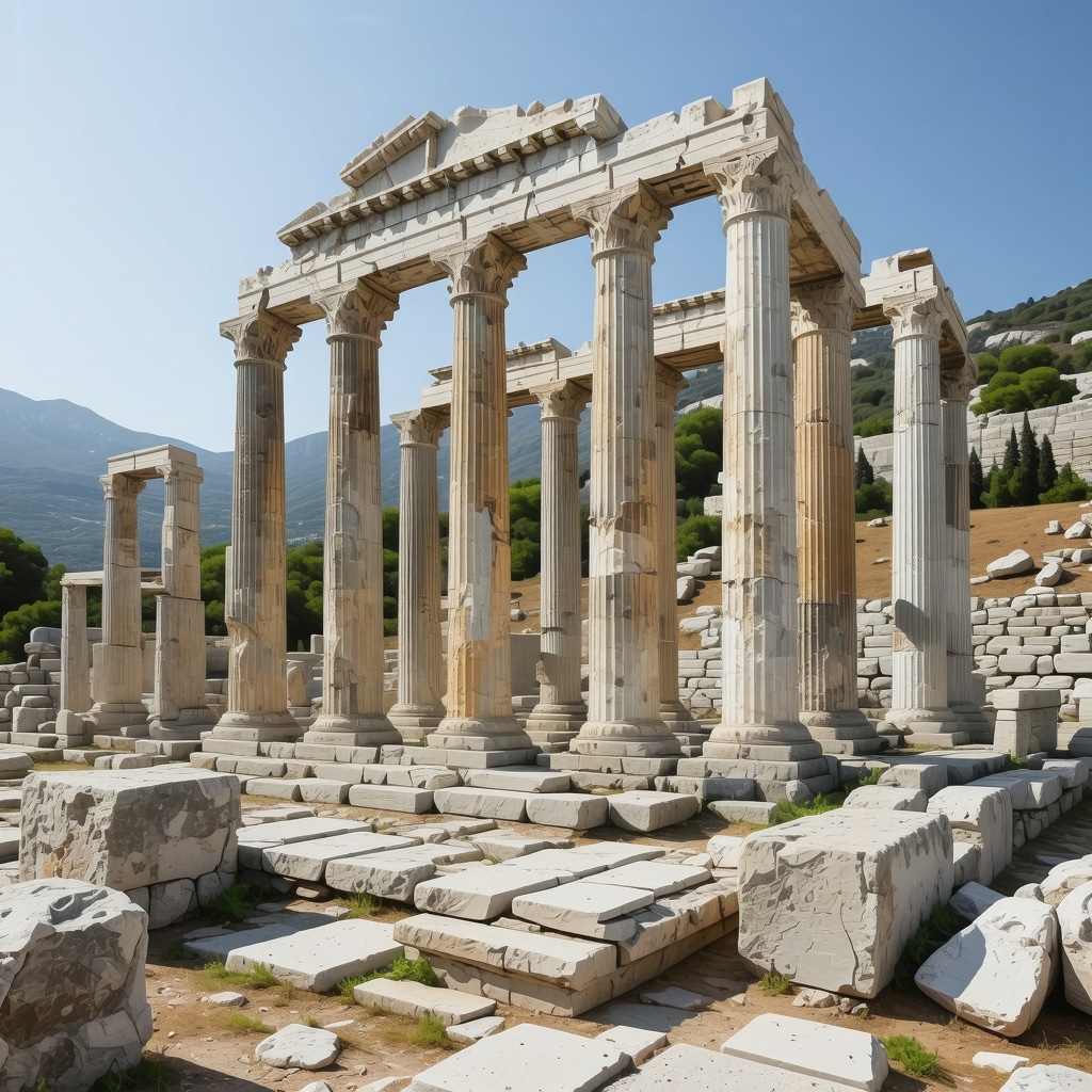 3D scanning equipment capturing detailed images of the Temple of Apollo ruins in Delphi with virtual reality digital overlays