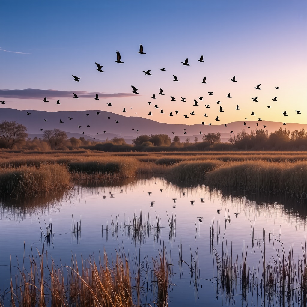 Birdwatcher observing migratory birds in wetlands at dawn in Divjakë