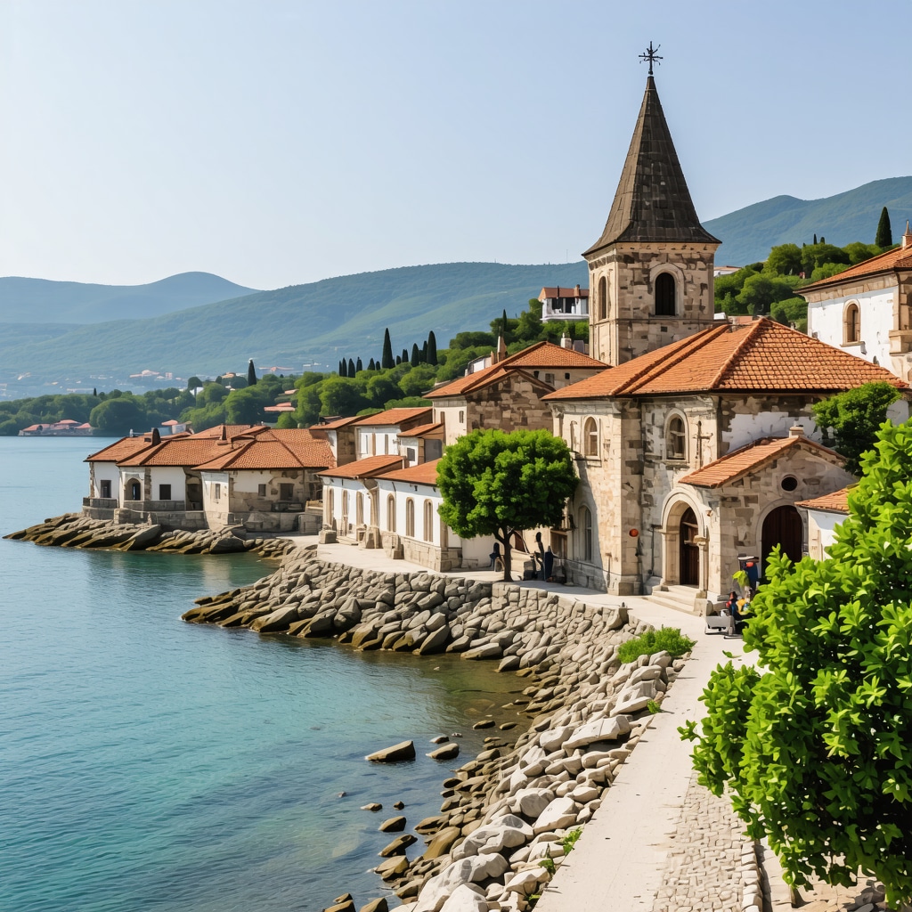 Scenic view of Bulgaria's ancient coastal town with traditional architecture and festivals