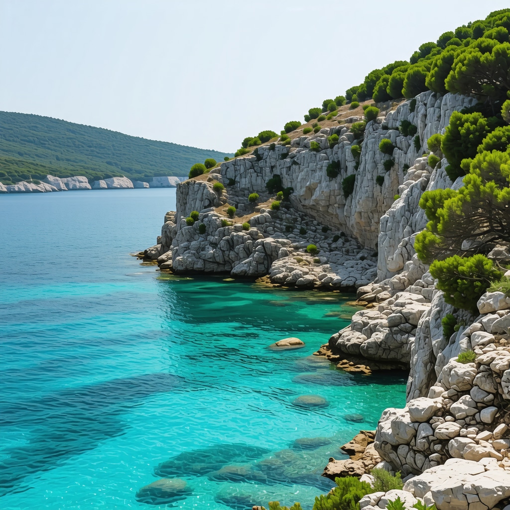 Croatian coast with clear waters and lush landscapes