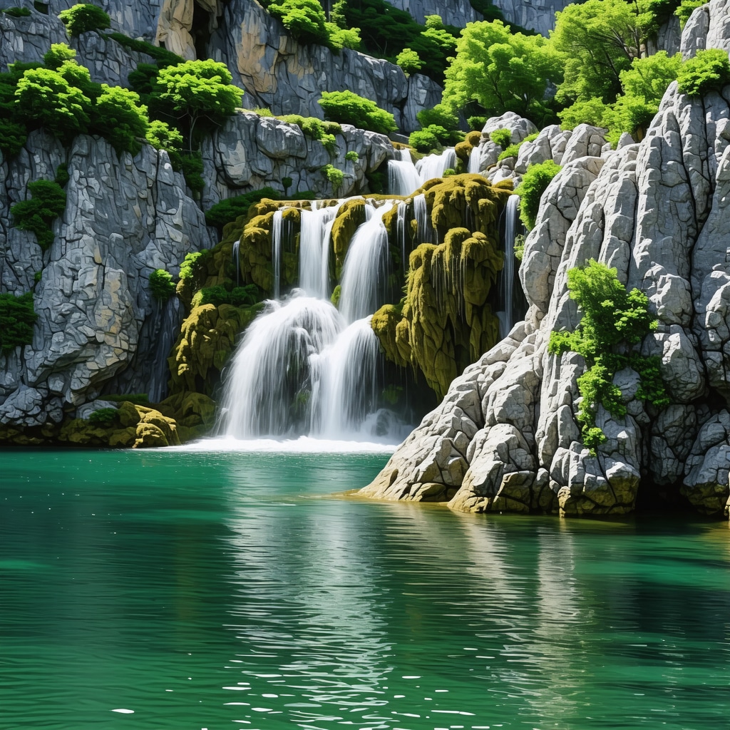 Beautiful view of Croatian lakes with waterfalls and lush surrounding