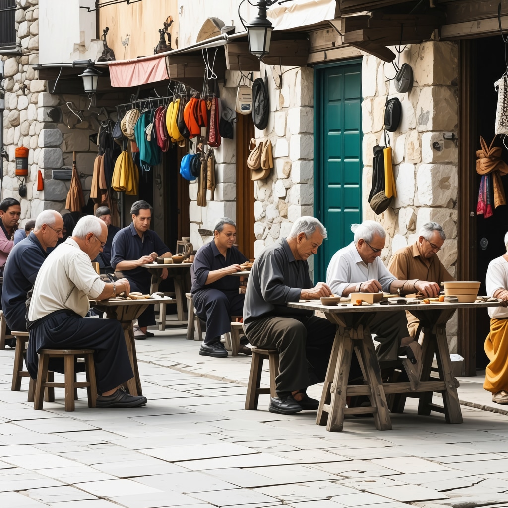 Artisans working on traditional crafts in Ioannina's historic streets